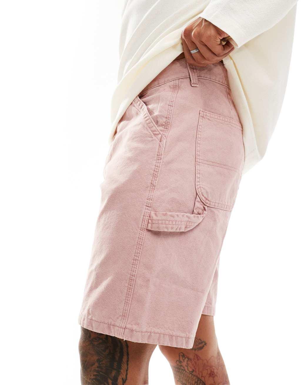 Jack & Jones baggy carpenter fit denim short in pink  Product Image