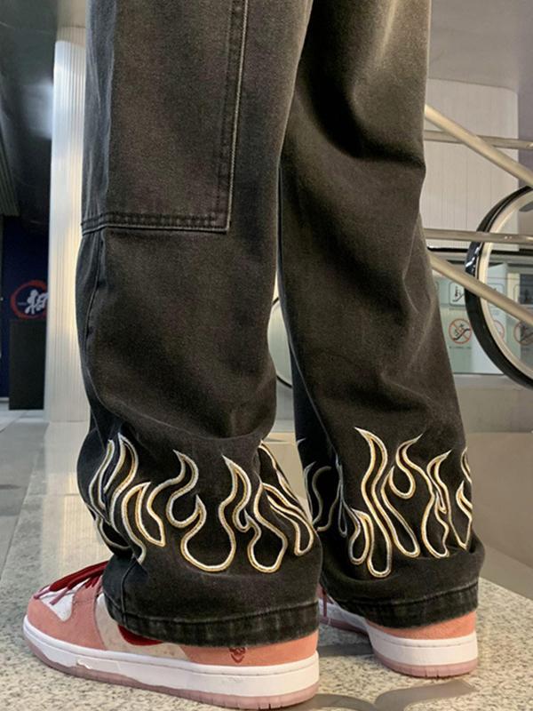 Men's Flame Print Straight Loose Jean Product Image
