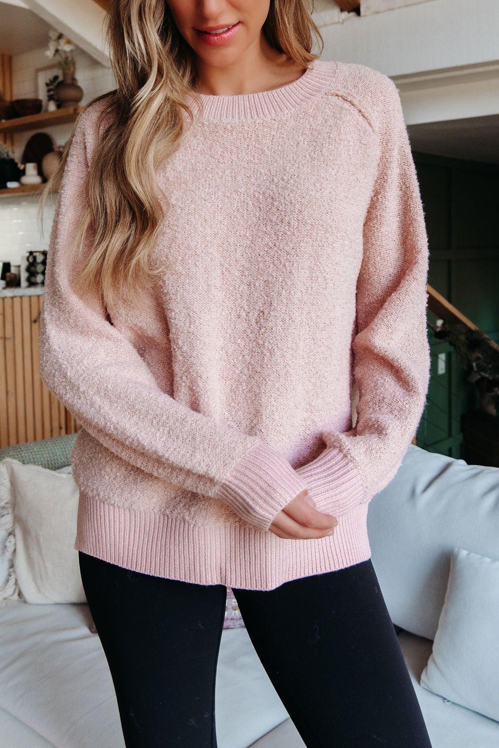 Fuzzy Pink Ribbed Pullover Sweater Product Image