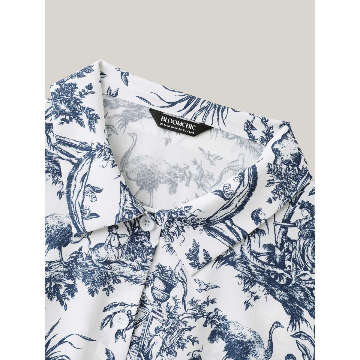 Plus Size Animal Print Button Pockets Midi Dress DarkBlue Women Elegant Shirt collar Half Sleeve Curvy BloomChic 28/5X Product Image