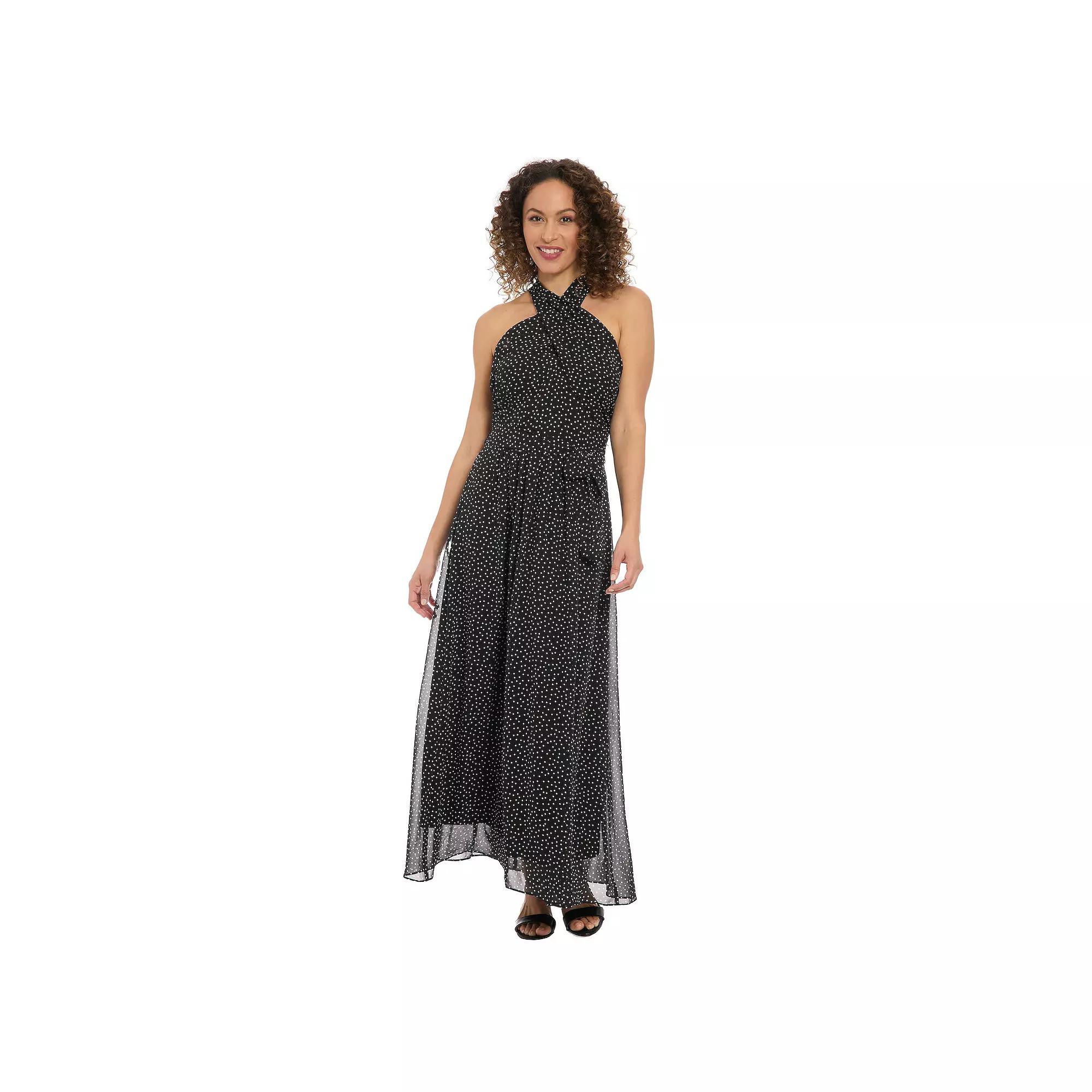Women's London Times Floral Wrap Halter Maxi Dress, Size: 12, Black White Product Image