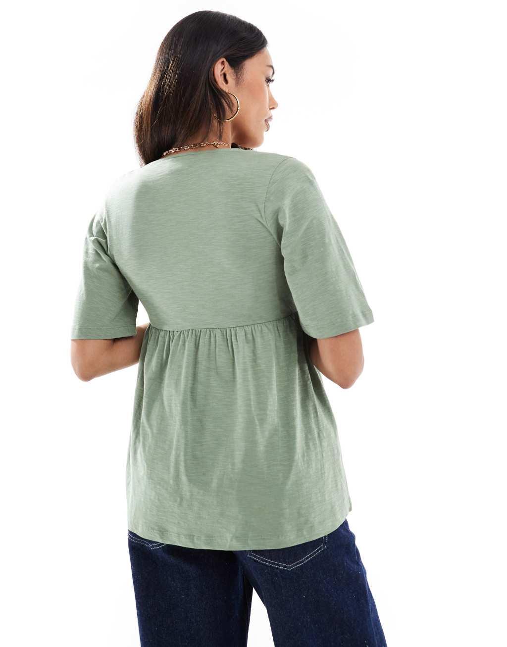 Mamalicious Maternity jersey wrap top in khaki Product Image