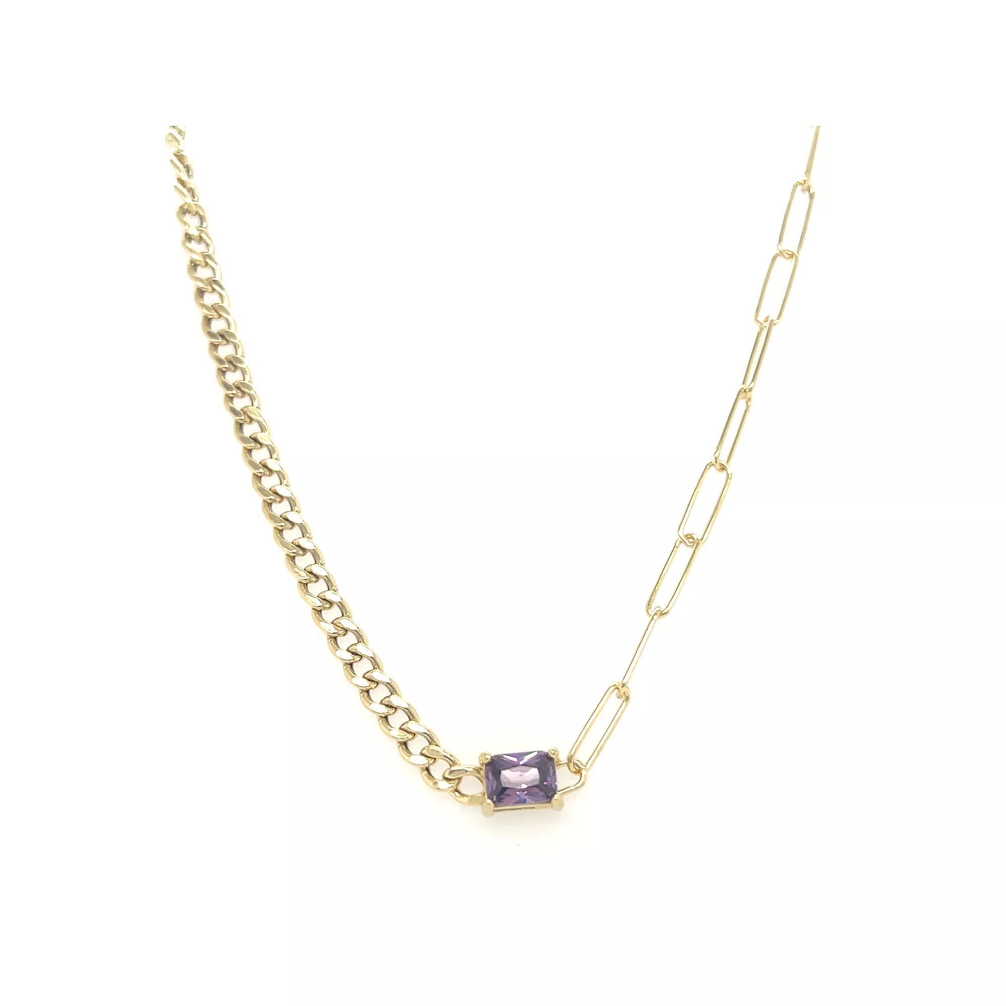Meshmerise Gold Over Sterling Silver Paperclip Birthstone Link Necklace, Women's, Size: 16-18" ADJ, Feb Product Image