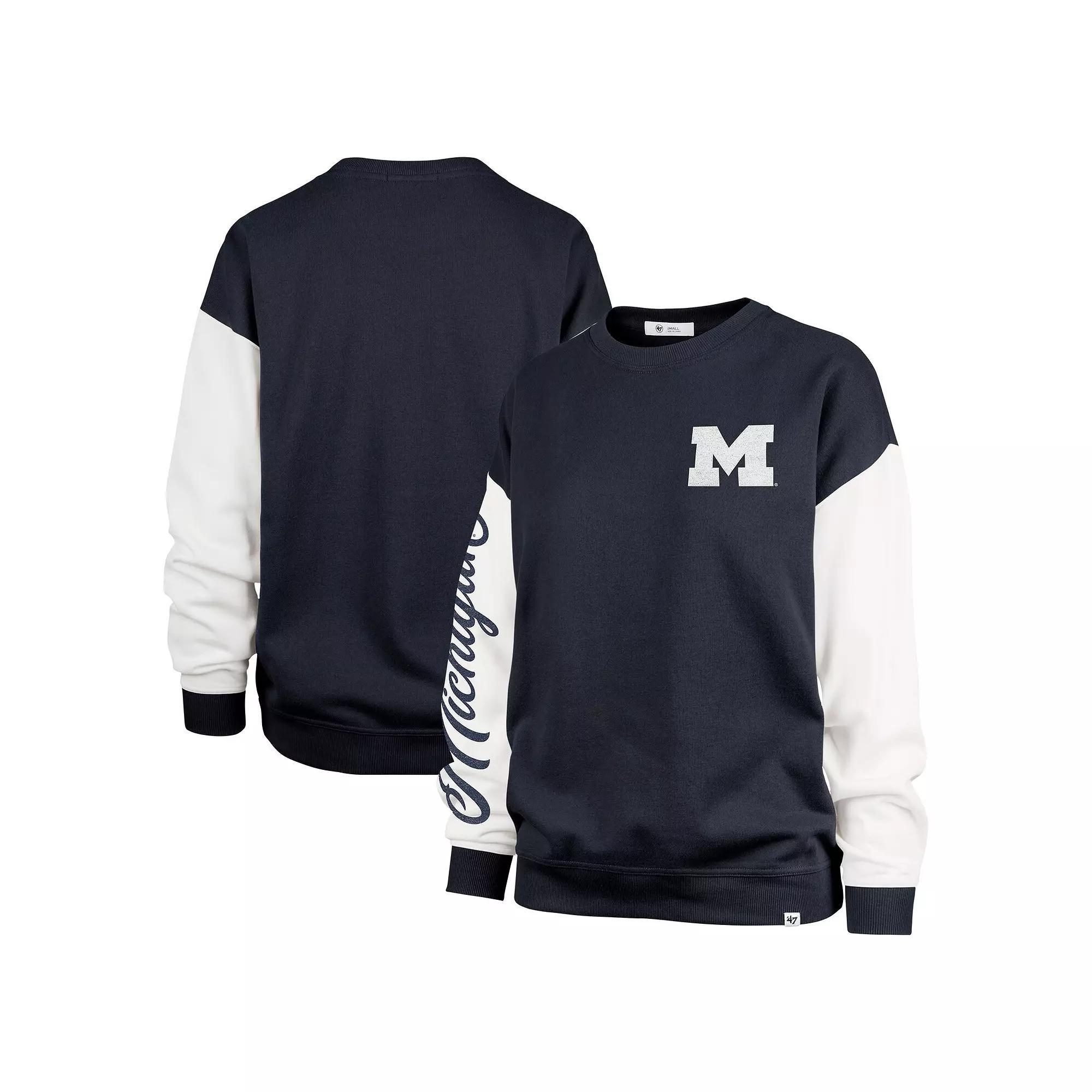Women's '47  Navy Michigan Wolverines Double Header Rise Andie Pullover Sweatshirt, Size: Medium, Blue Product Image