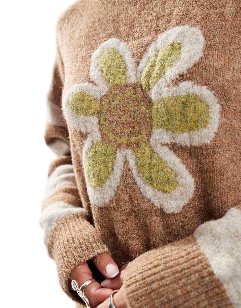 Daisy Street flower motif knit sweater Product Image