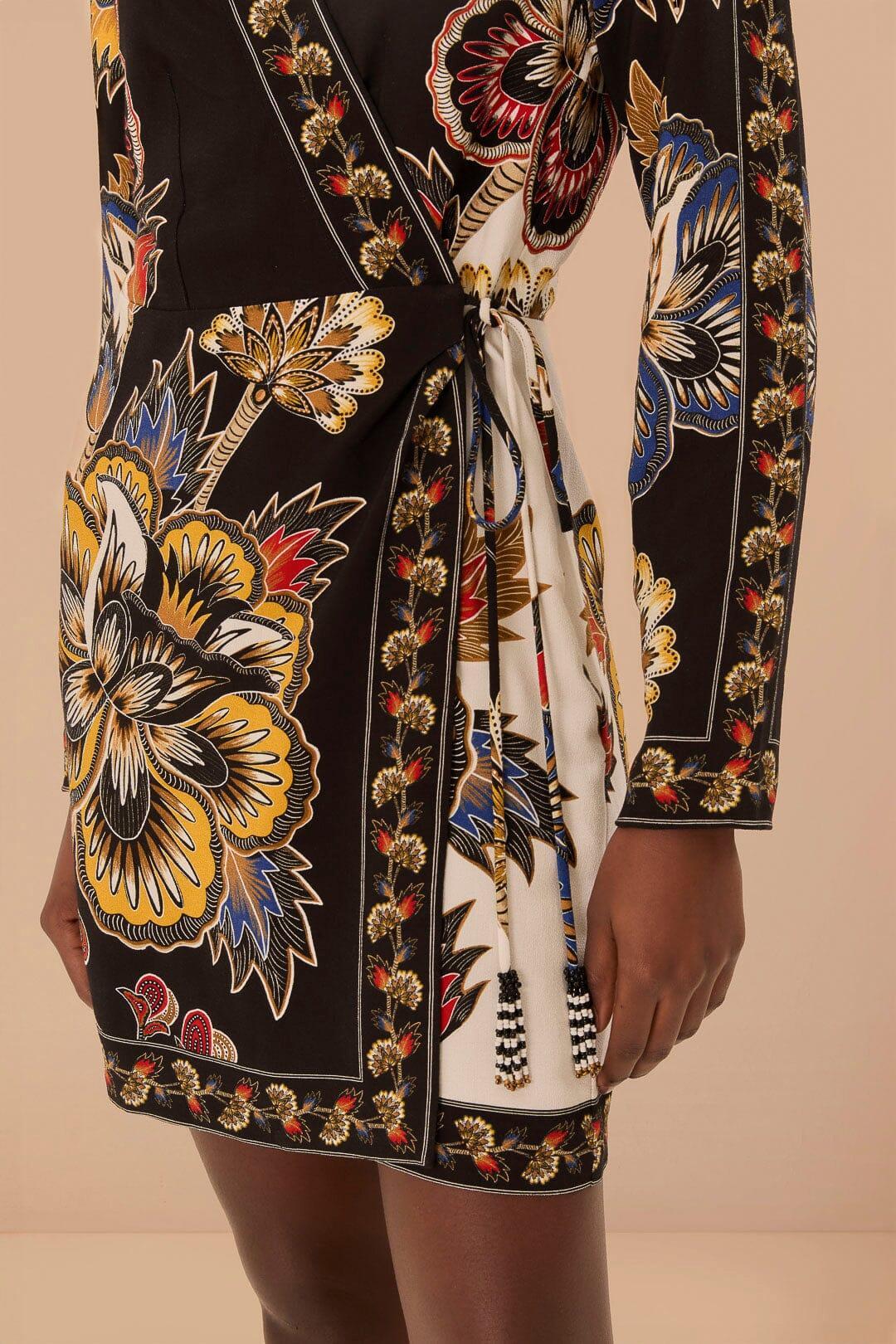 Black Maxi Floral LENZING ECOVERO Viscose Wrap Mini Dress, MAXI FLORAL BLACK / M Product Image