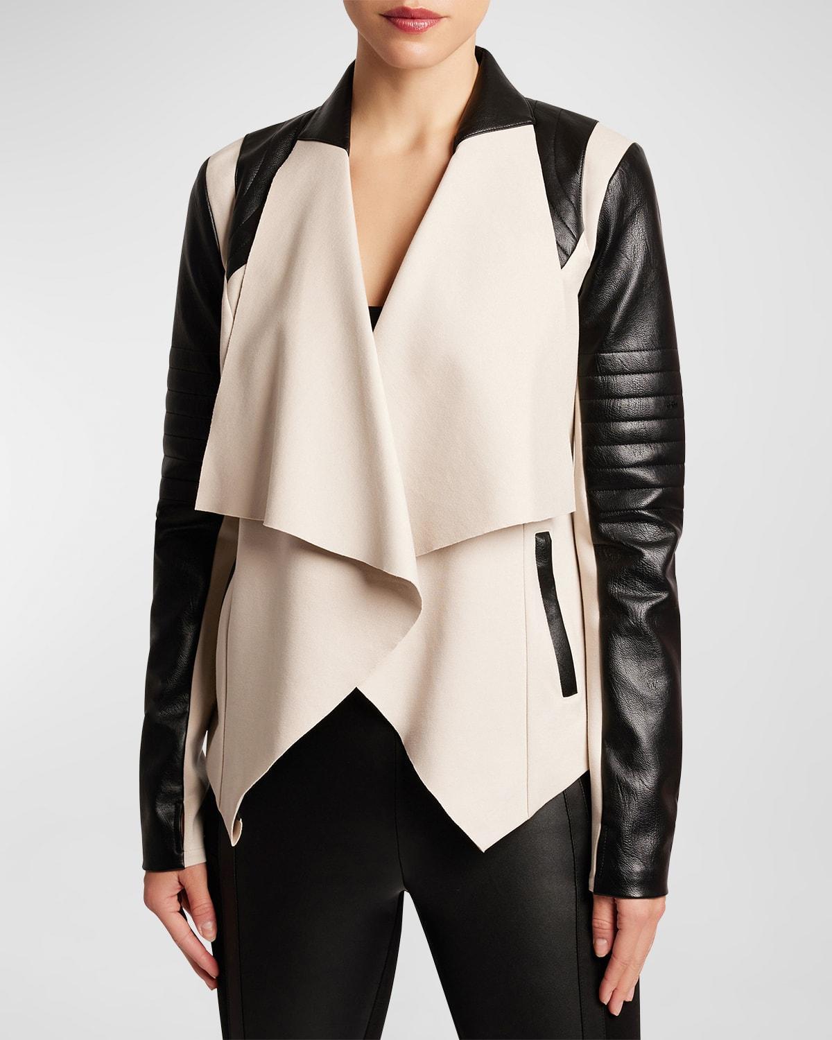 Drape-Front Quilted Faux-Leather Jacket Product Image