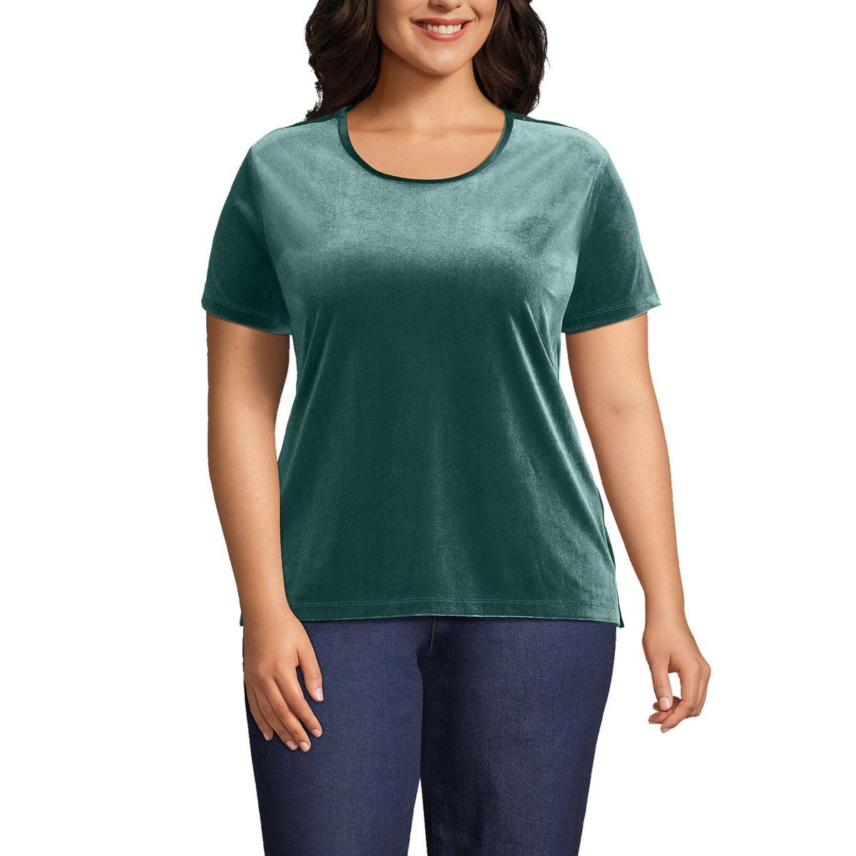 Women's Lands' End Velvet Crewneck Top, Size: Medium, Deep Balsam Product Image