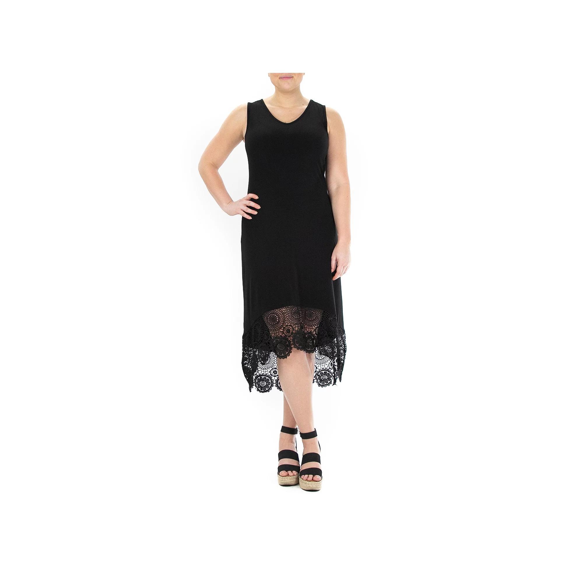 Women's Nina Leonard Crochet-Hem Midi Dress, Size: Small, Mineral Black Product Image
