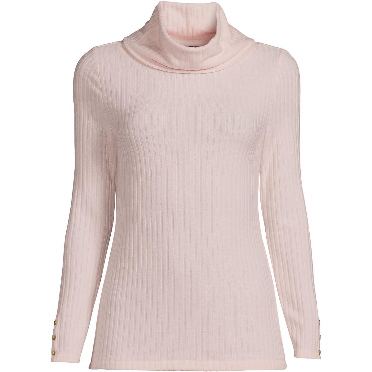 Lands' End Women's Long Sleeve Wide Rib Turtleneck - Large - Rich Burgundy Product Image