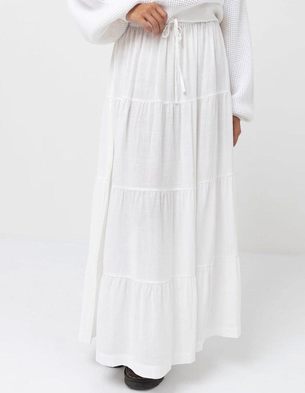 RHYTHM Classic Womens Tiered Maxi Skirt - WHITE Product Image