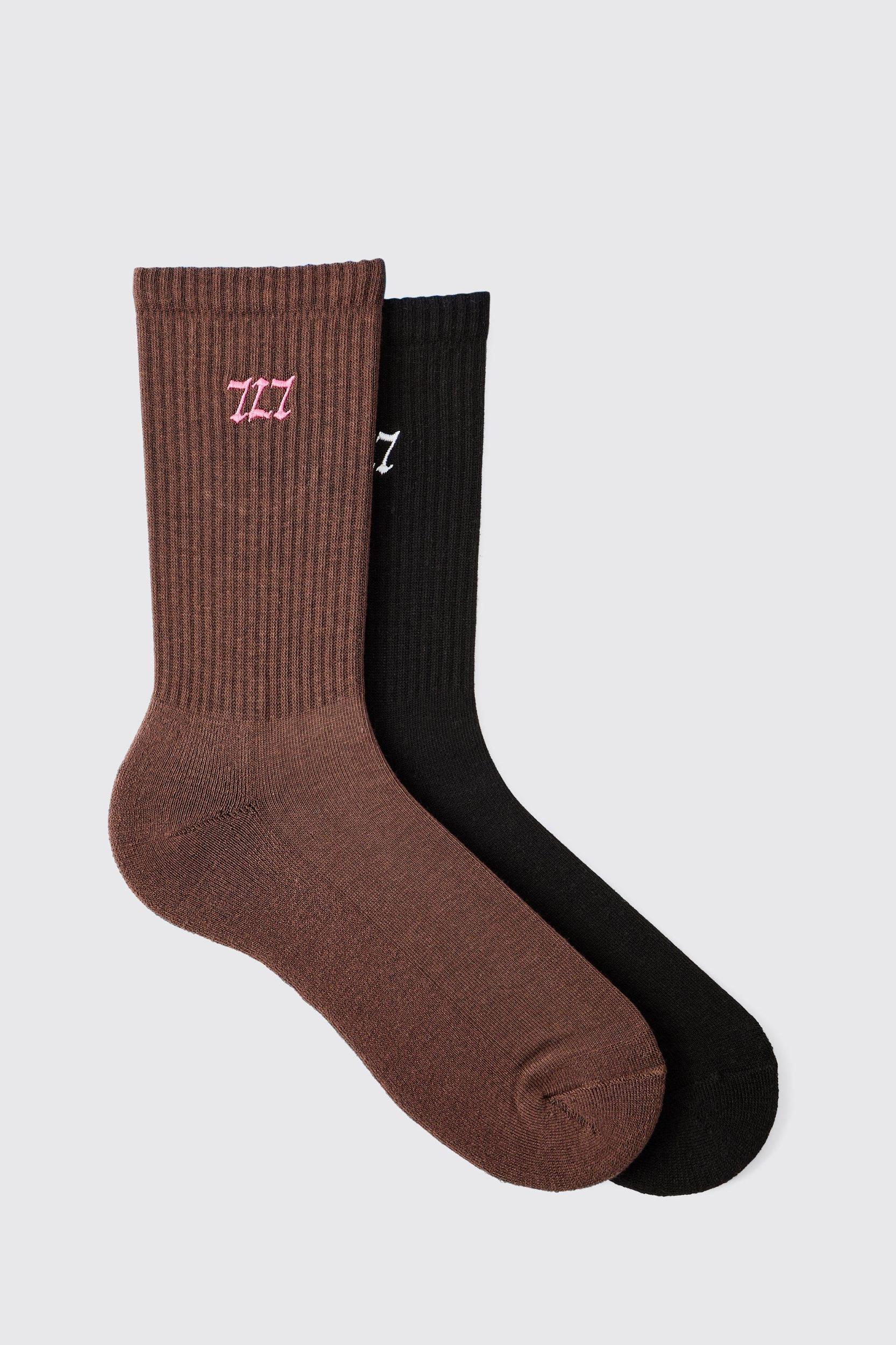 2 Pack 777 Embroidered Sport Socks | boohooMAN USA Product Image