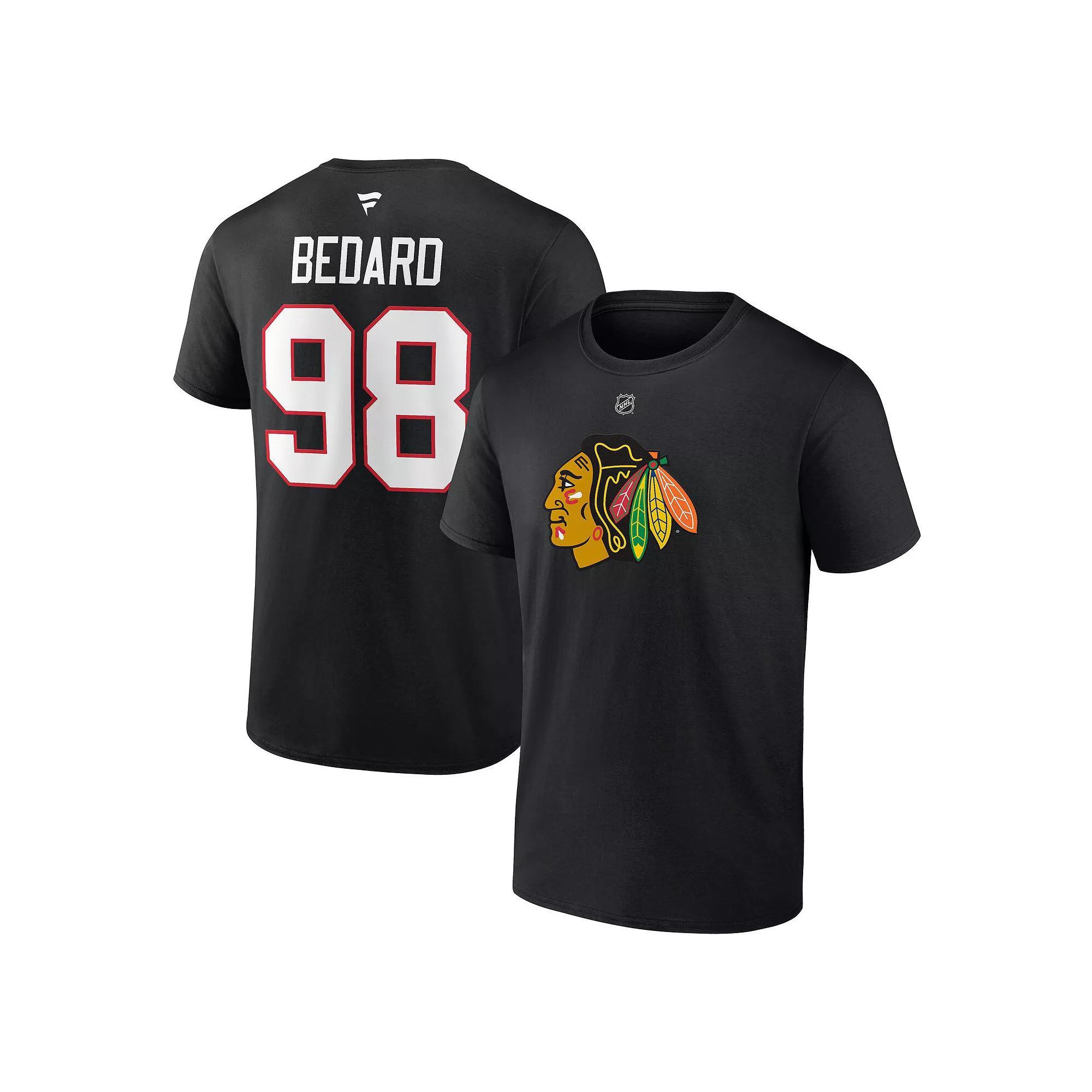 Mens Fanatics Branded Connor Bedard Chicago hawks 2023 NHL Draft Authentic Stack Player Name & Number T-Shirt Product Image