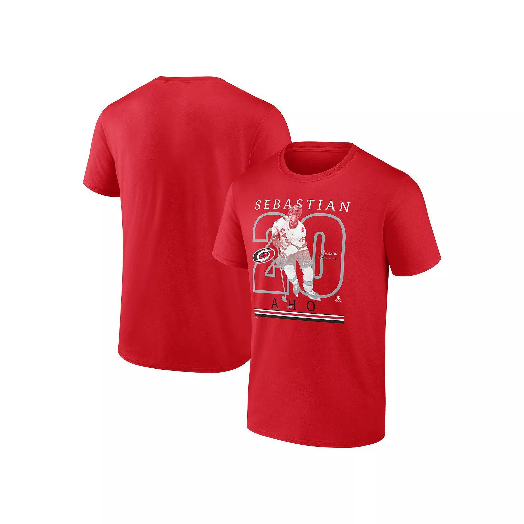 Men's Fanatics Sebastian Aho Red Carolina Hurricanes Authentic Stack Name & Number T-Shirt, Size: 5XL Product Image