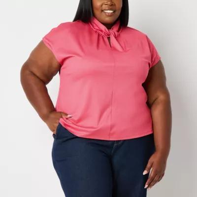Liz Claiborne Plus Texture Womens Crew Neck Short Sleeve Blouse Product Image