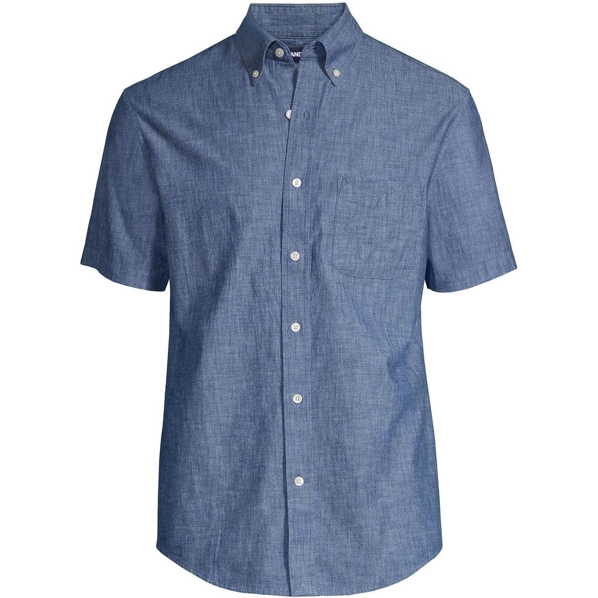 Men's Lands' End Traditional-Fit Chambray Button-Down Shirt, Size: XL, Dark Blue Product Image