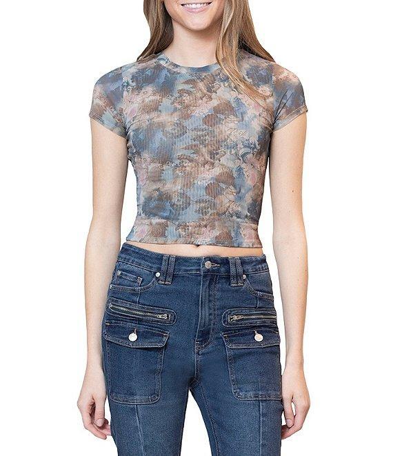 Stevie by Steve Madden Crew Neck Allover Photo Seal Printed Mesh T-Shirt Product Image