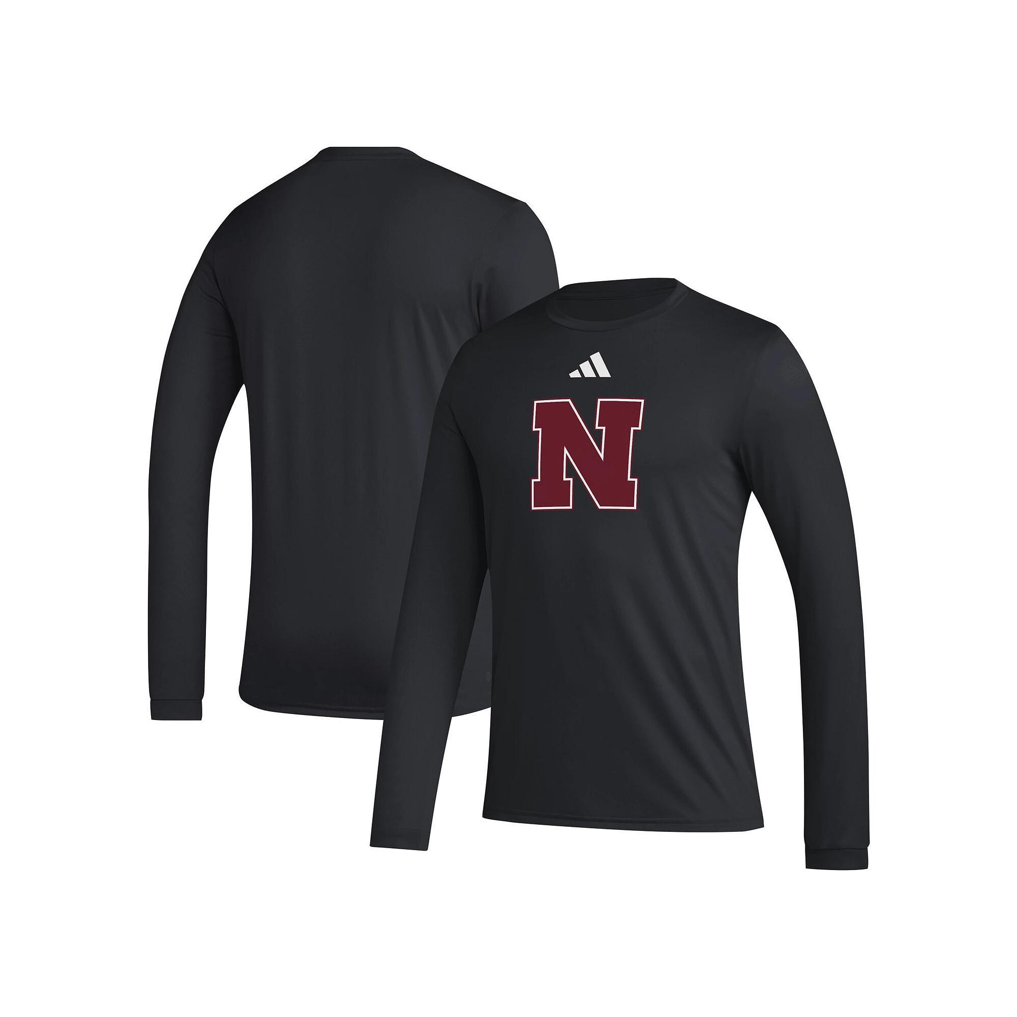 Men's adidas Black Nebraska Huskers Primary Locker Logo Pre-Game Long Sleeve T-Shirt, Size: Medium Product Image