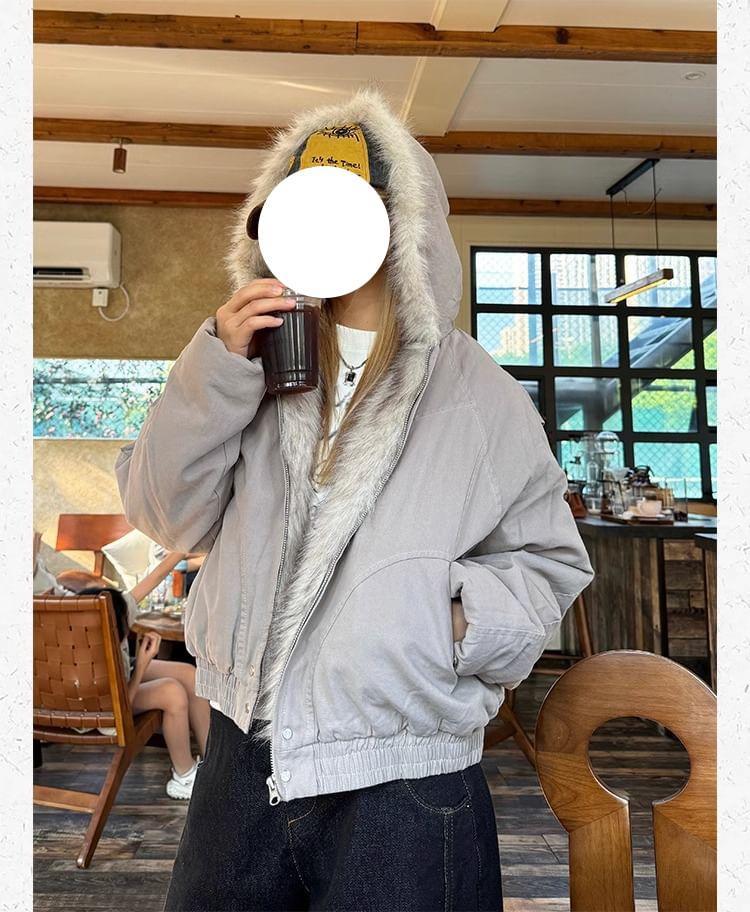 Fleece Lined Zip-Up Hooded Padded Jacket Product Image