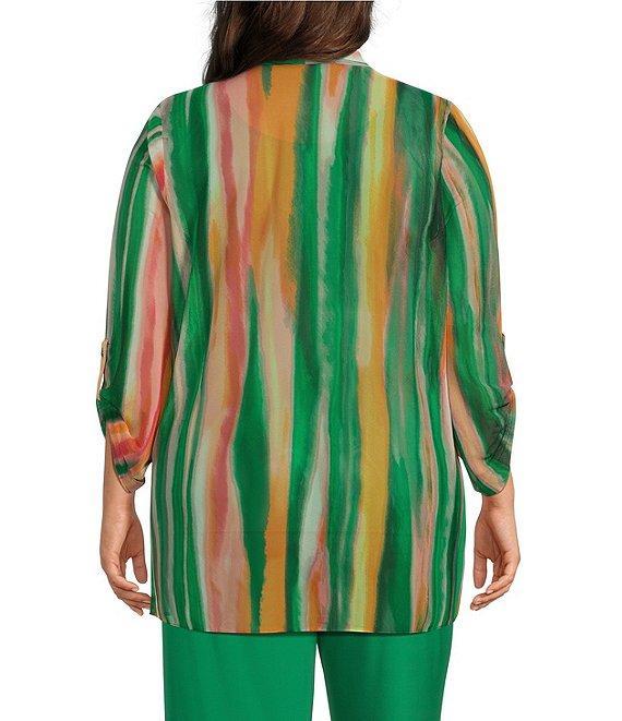 Investments Plus Size Soft Separates Mesh Open Drape Front Long Roll-Tab Sleeve Coordinating Cardigan Product Image