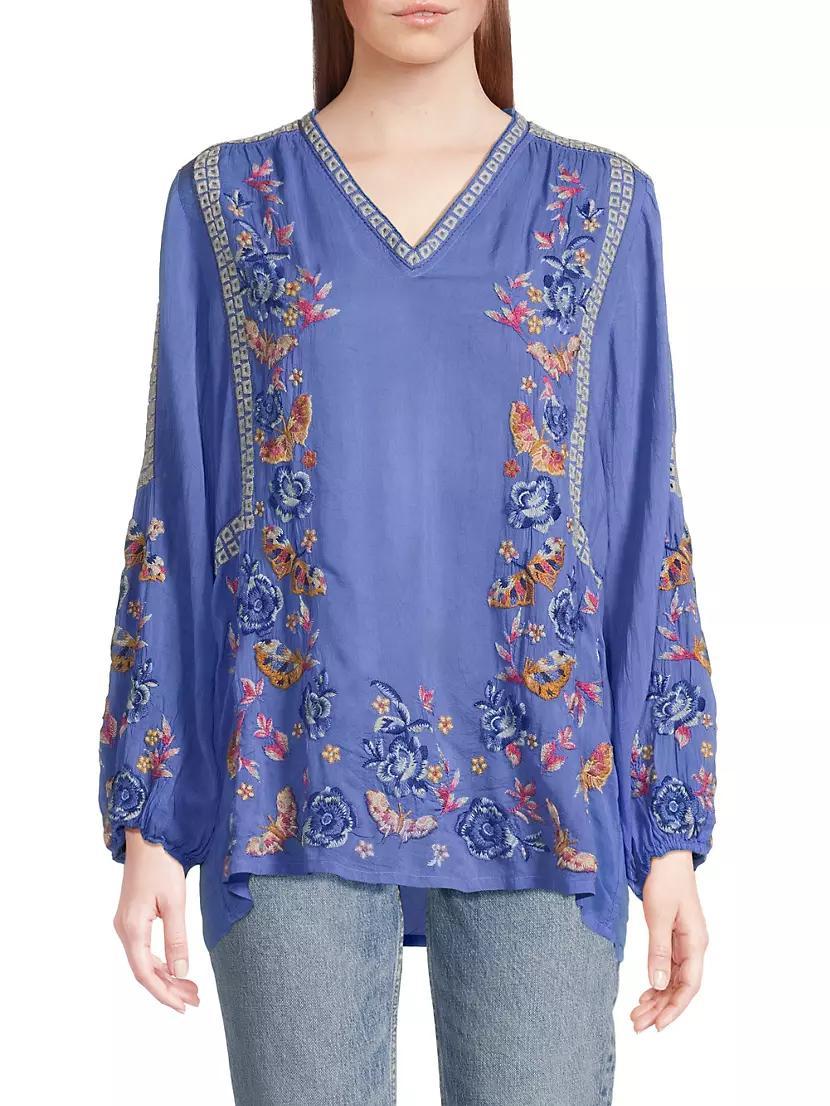 Tamara Floral-Embroidered V-Neck Blouse Product Image
