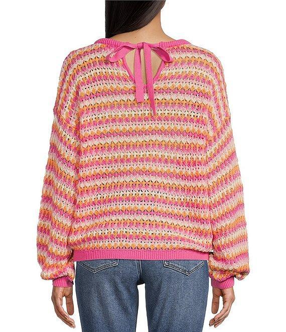 Blu Pepper Stripe Print Bow Back Relaxed Fit Sweater Product Image