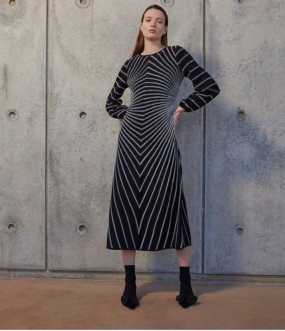 MISOOK Knit Melange Stripe Boat Neck Long Sleeve Midi Dress Product Image