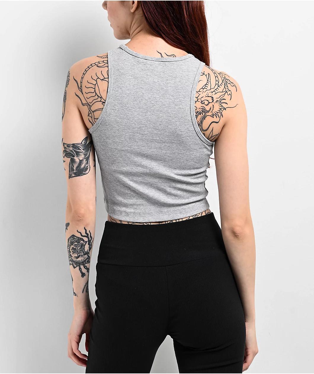 adidas Essentials Ribbed Heather Grey Crop Tank Top Product Image