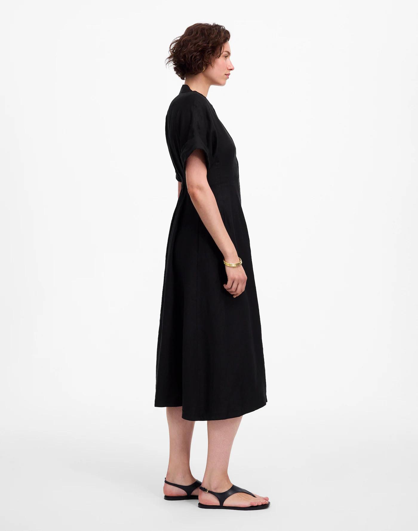 Petite Pleated Button-Front Midi Shirtdress in 100% Linen Product Image