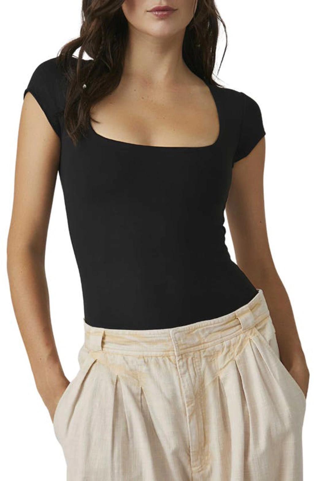 Free People Square Neck Cap Sleeve Knit Bodysuit Product Image