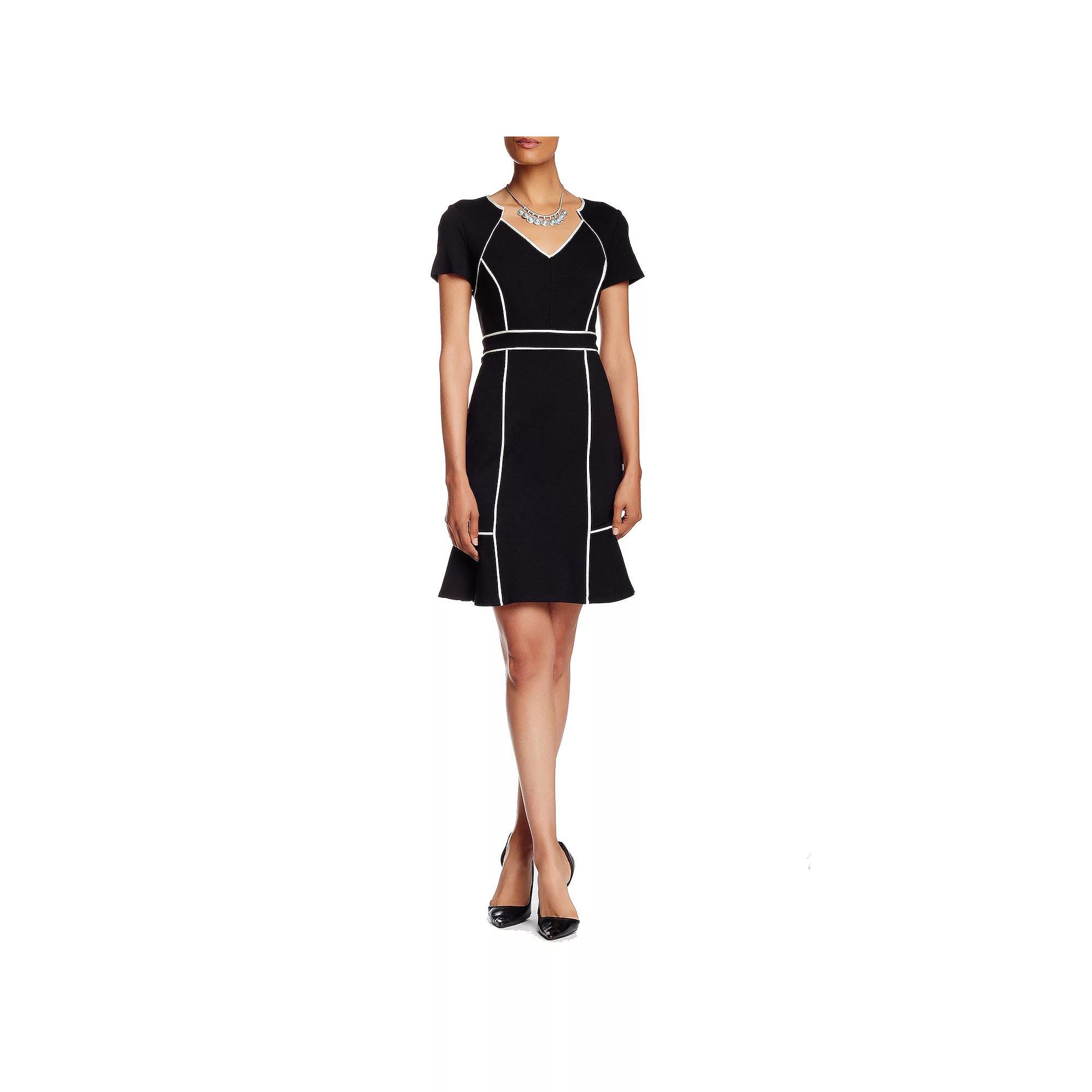 Women's Focus By Shani Piped Tulip Hem Mini Dress, Size: 10, Navy White Product Image