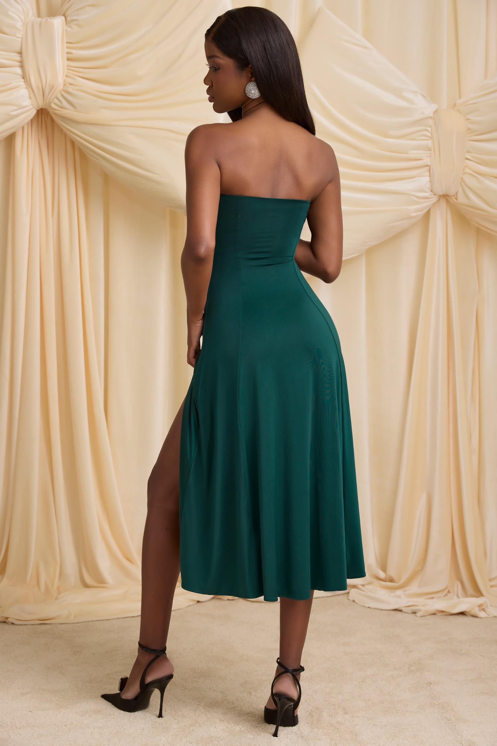Slinky Jersey Strapless A-Line Midaxi Dress in Emerald Green Product Image