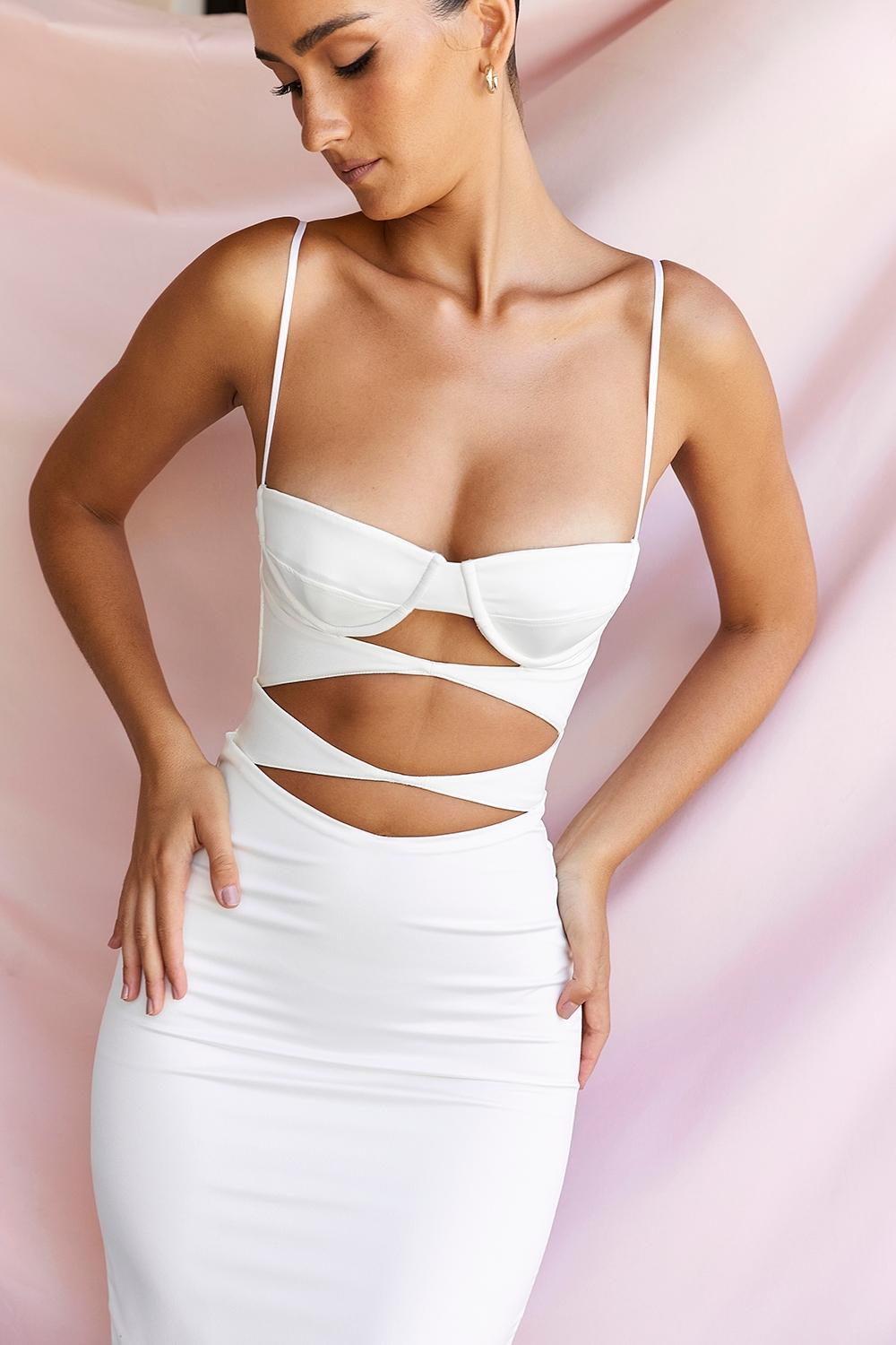Amalia  ivory satin cutout corset dress Product Image