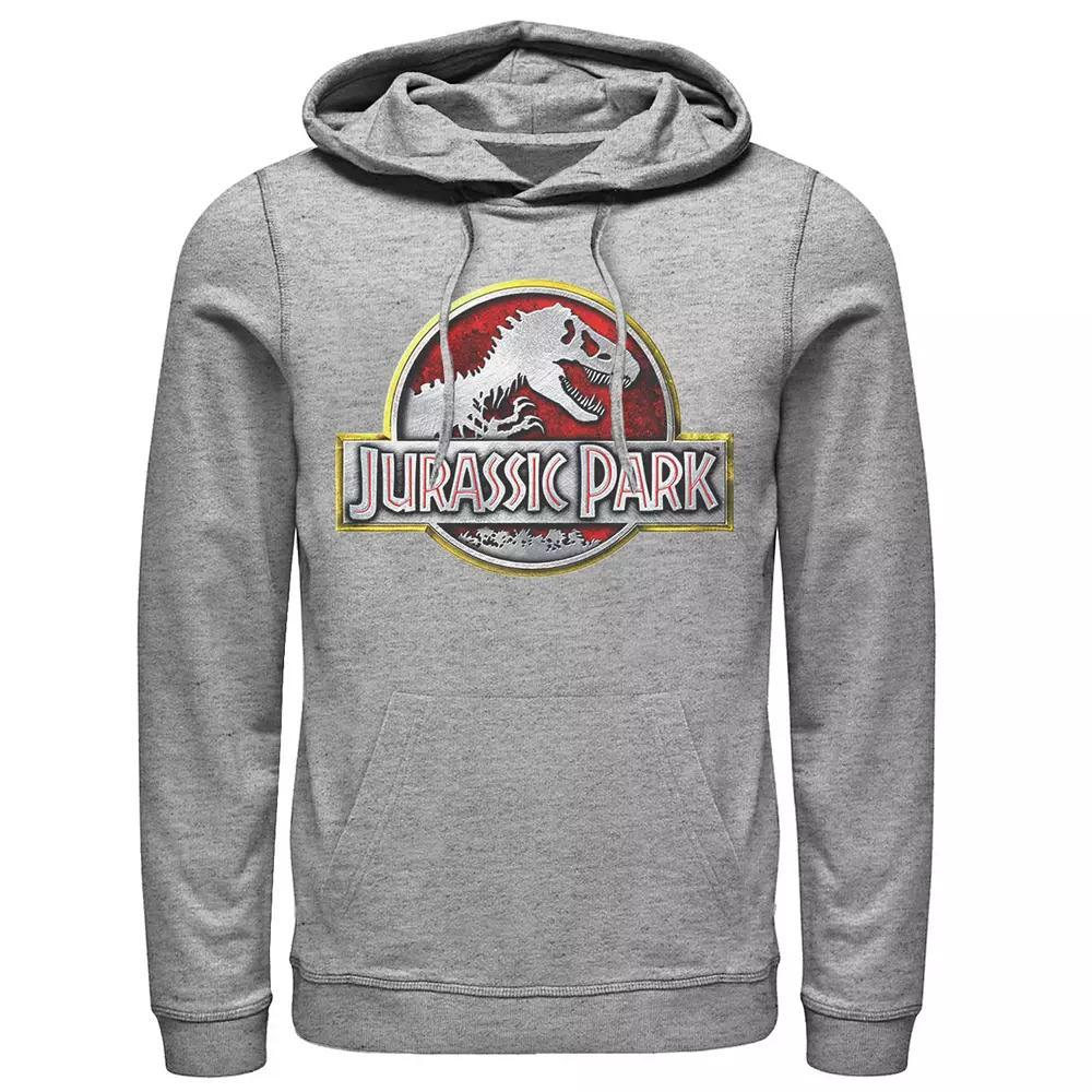 Mens Jurassic Park Chrome Logo Hoodie Athletic Grey Product Image