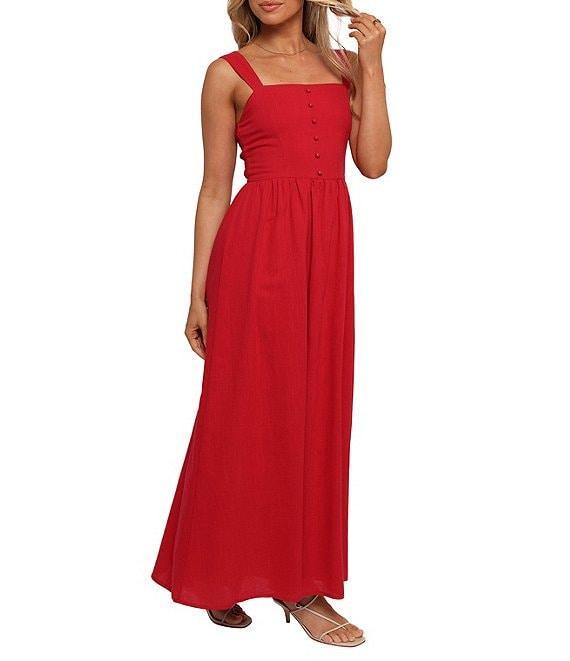 Petal & Pup Caty Square Neck Sleeveless Wide Strap Button Detail A-Line Maxi Dress Product Image