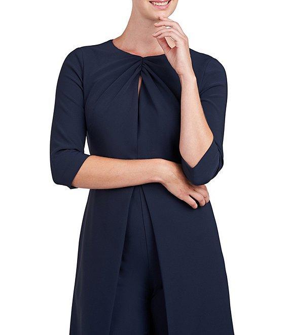 Kay Unger Stretch Crepe Twist Round Neckline 3/4 Sleeve Walk Through Jumpsuit Product Image