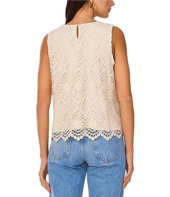 Vince Camuto Floral Lace Crew Neckline Scalloped Hem Sleeveless Tank Product Image