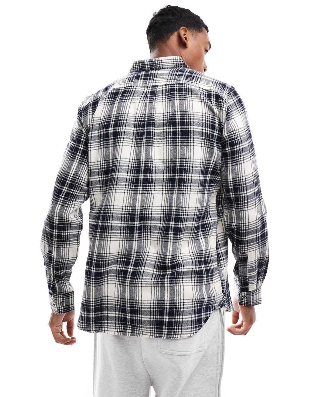 French Connection long sleeve check flannel shirt in ecru and navy Product Image