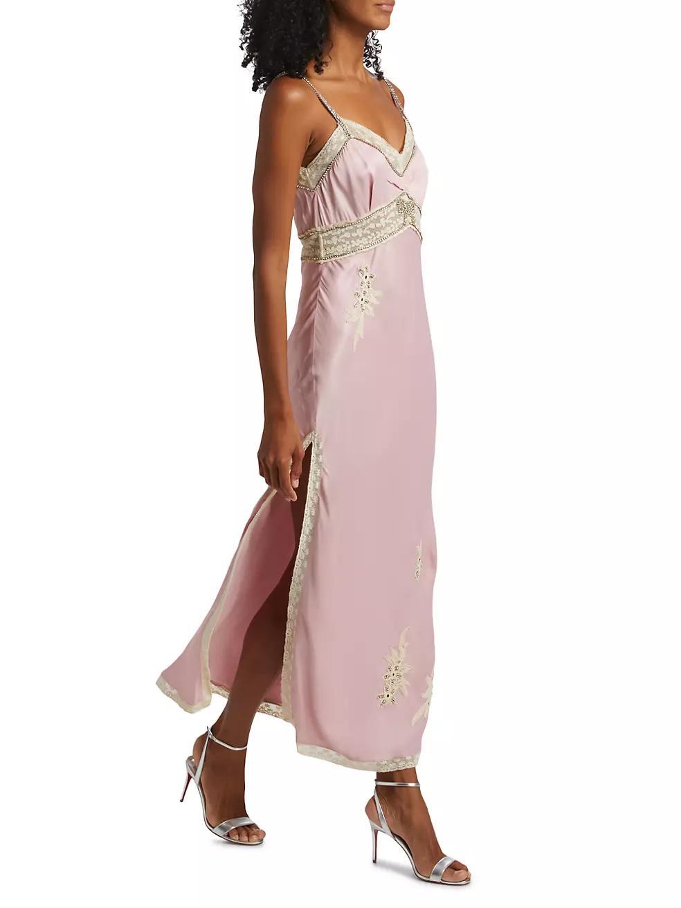 Valea Embroidered Satin Slip Dress Product Image