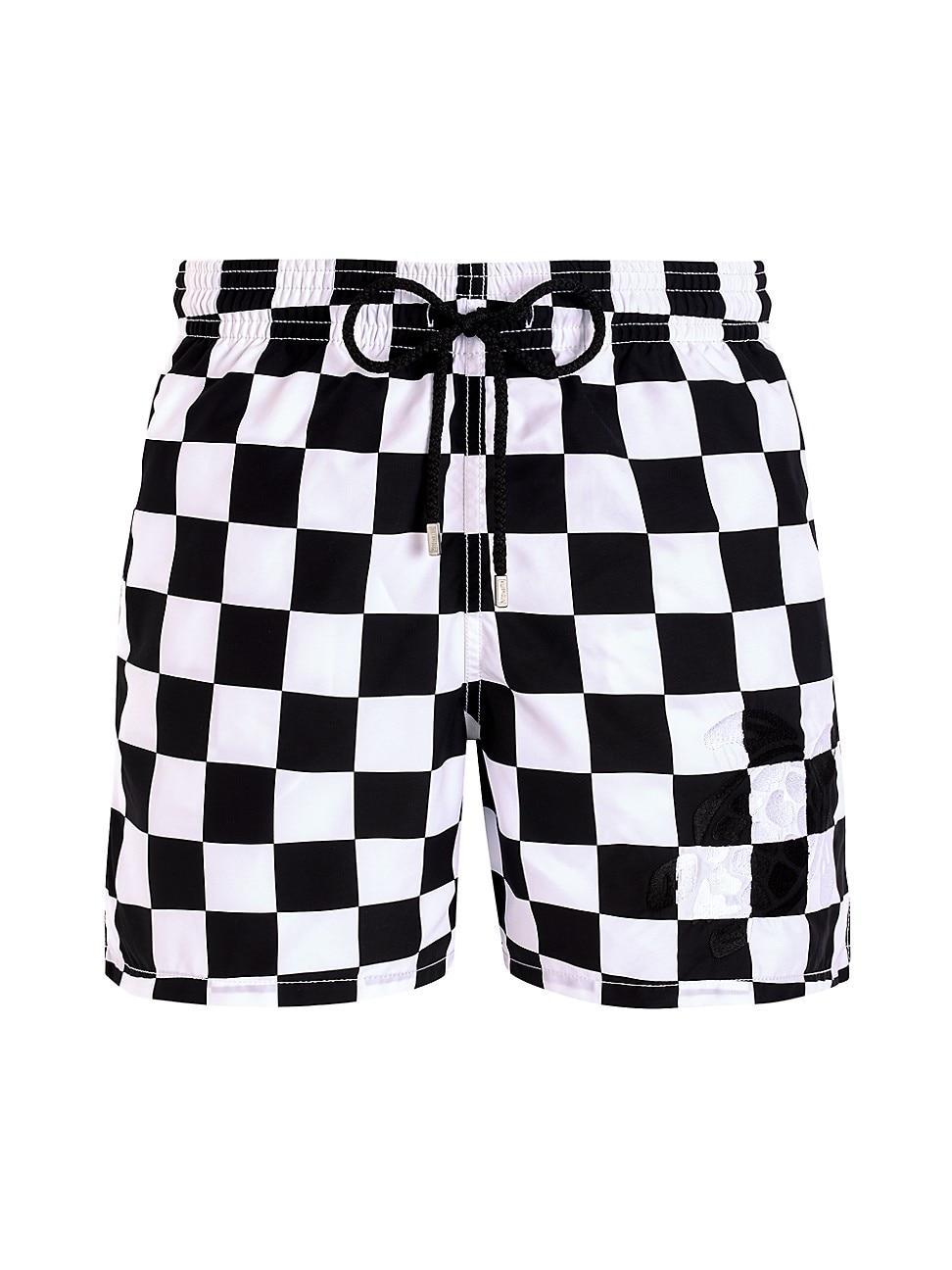 Mens Damier Print Swim Trunks Product Image