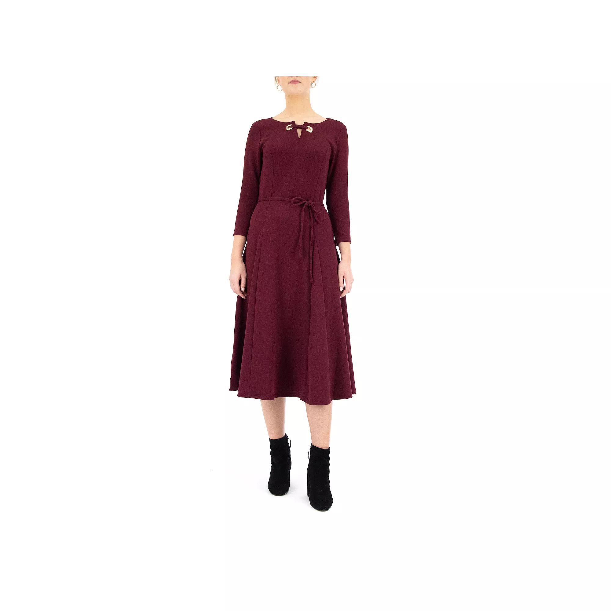 Women's Nina Leonard Grommet-Detail Midi Dress, Size: Medium, Deep Red Product Image