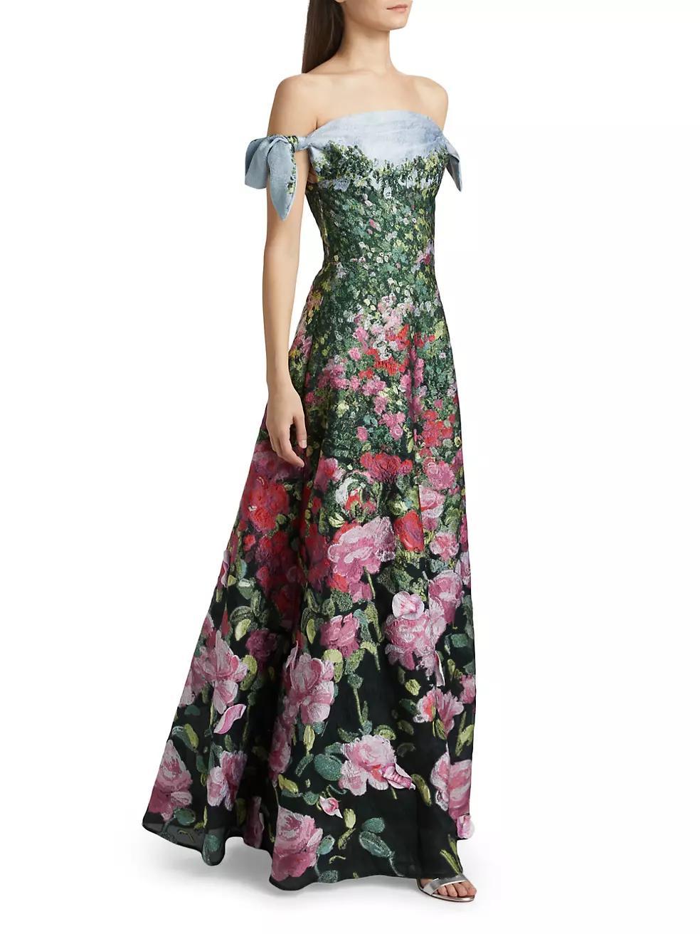English Rose Field Draped Off-The-Shoulder Fil Coupe Gown Product Image