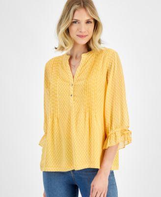 Nautica Jeans Womens Mixed Media Pintucked Popover Top Product Image