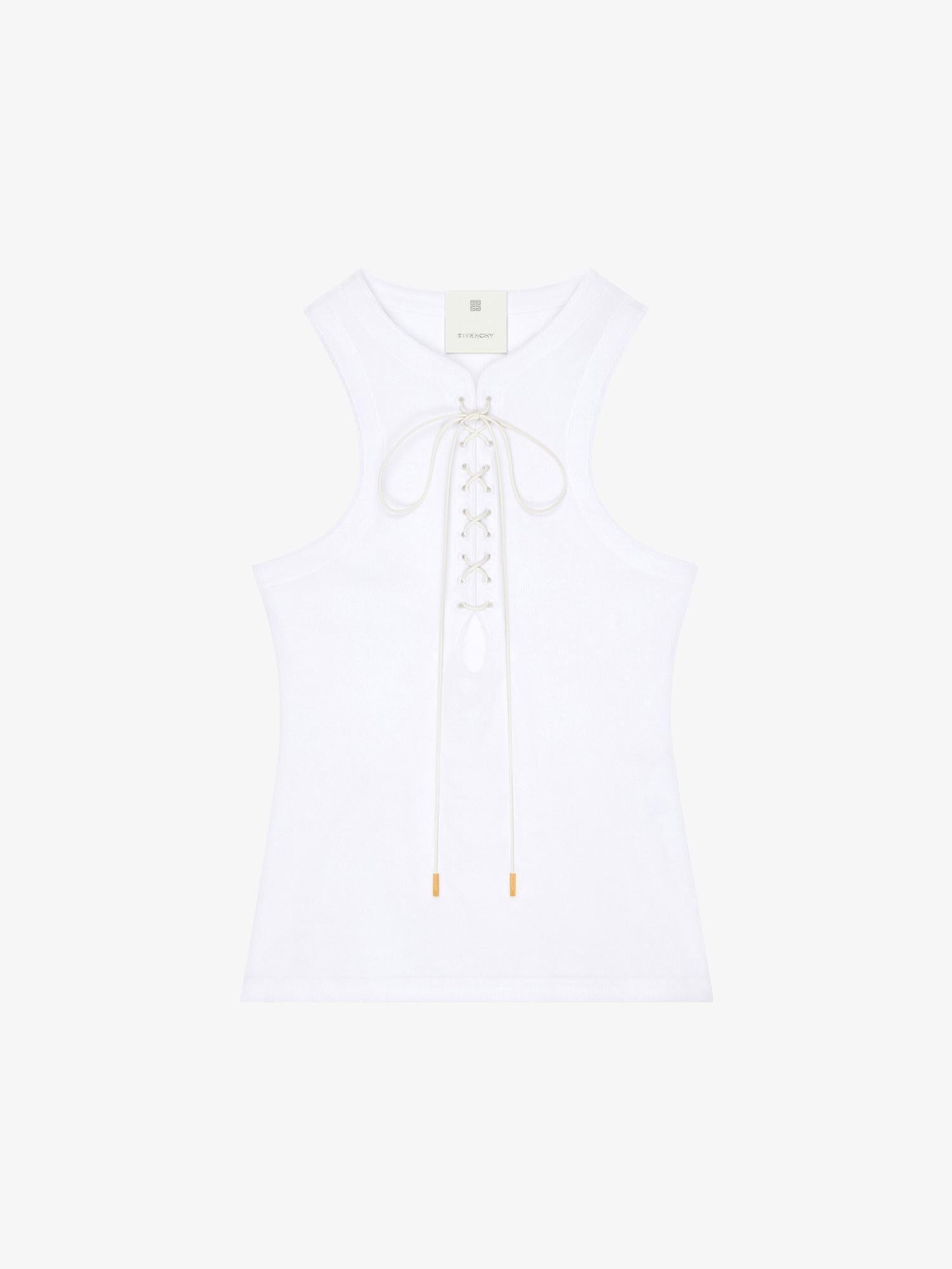 Slim fit tank top in cotton with laces and 4G detail Product Image