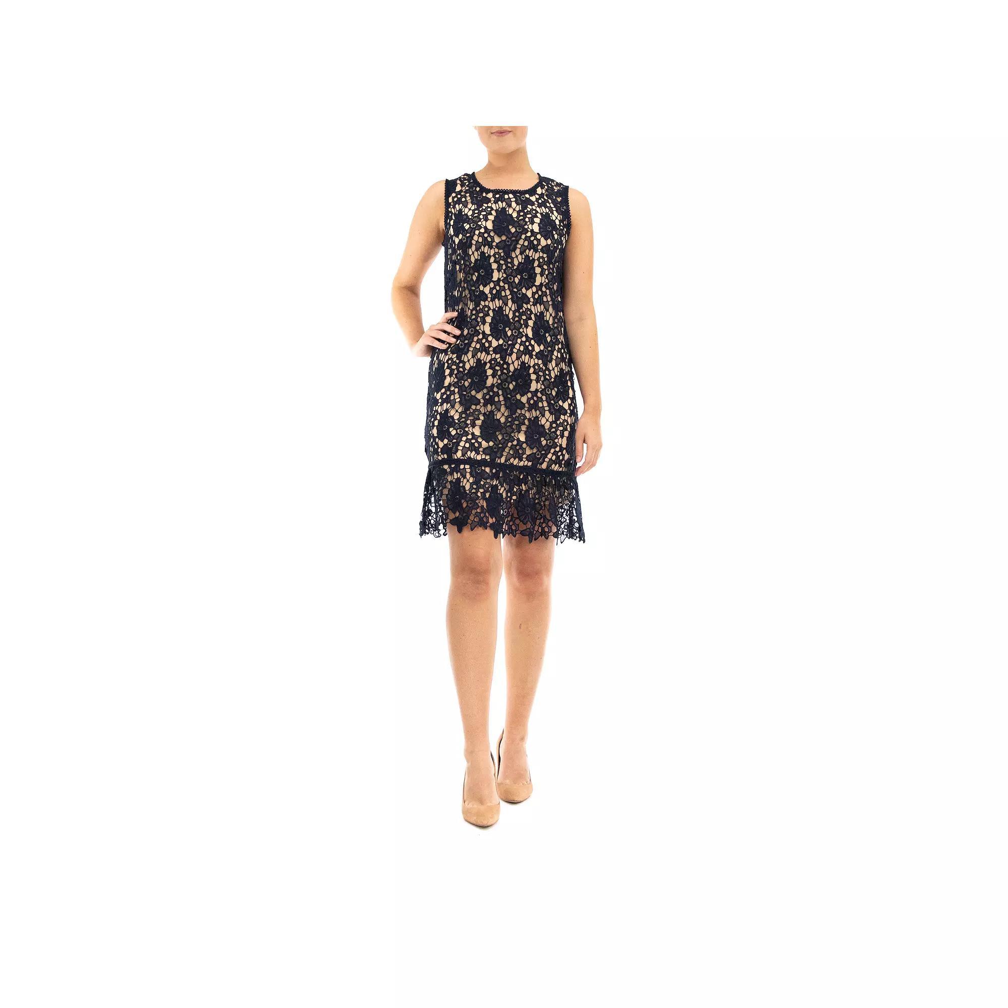 Women's Nina Leonard Flounce Lace Dress, Size: Small, Blue Product Image