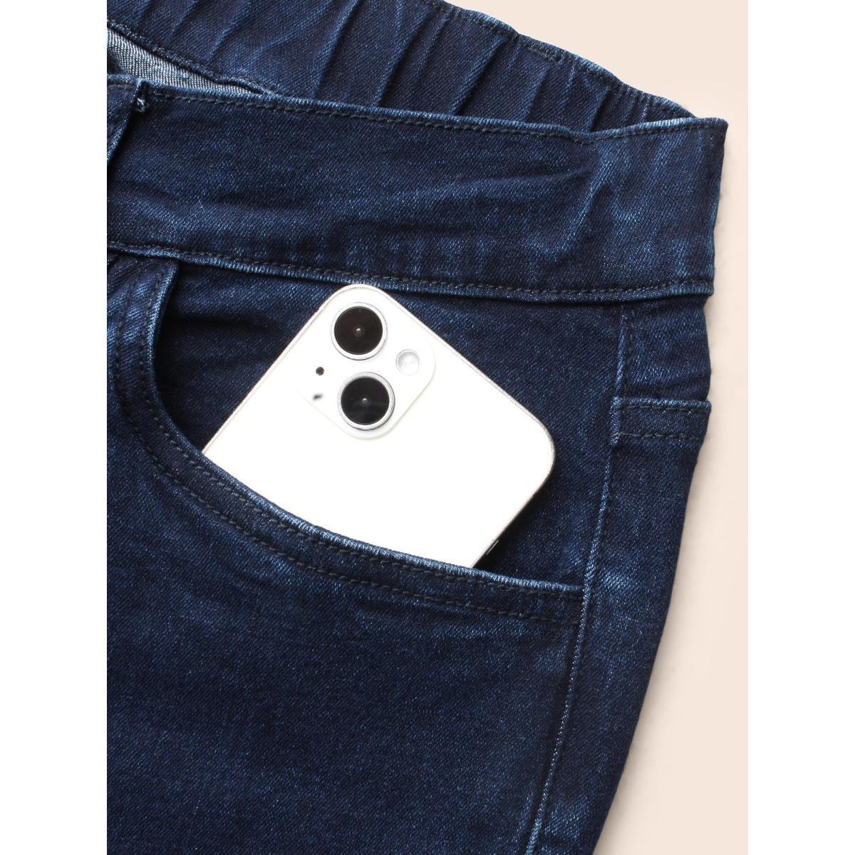 Plus Size Dark Wash Seam Detail Wide Leg Jeans Women Denimindigo Casual Medium stretch Slanted pocket Jeans BloomChic 26/4X Product Image