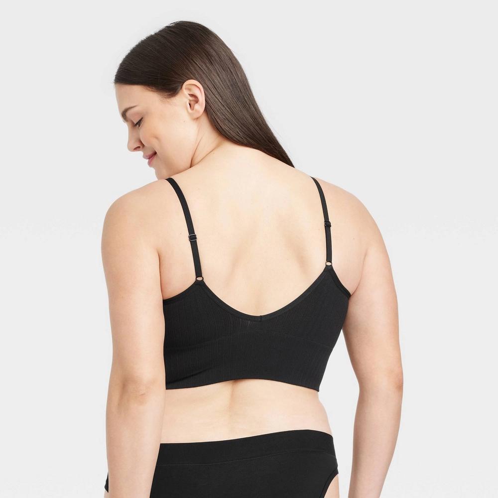 Women's Ribbed Seamless Longline Bralette - Auden™ Black S: Nylon Spandex Knit, Removable Cup, Pullover Product Image