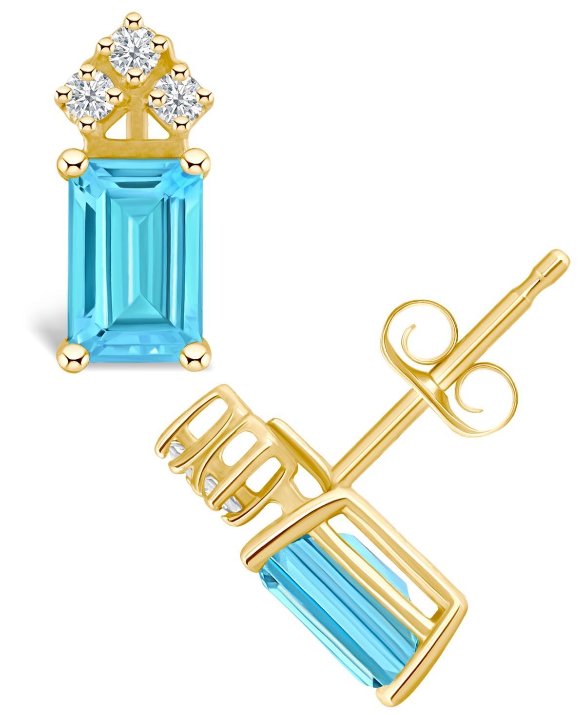 Celebration Gems 14k Gold Emerald Cut White Opal & 1/8 Carat T.W. Diamond Stud Earrings, Womens Product Image