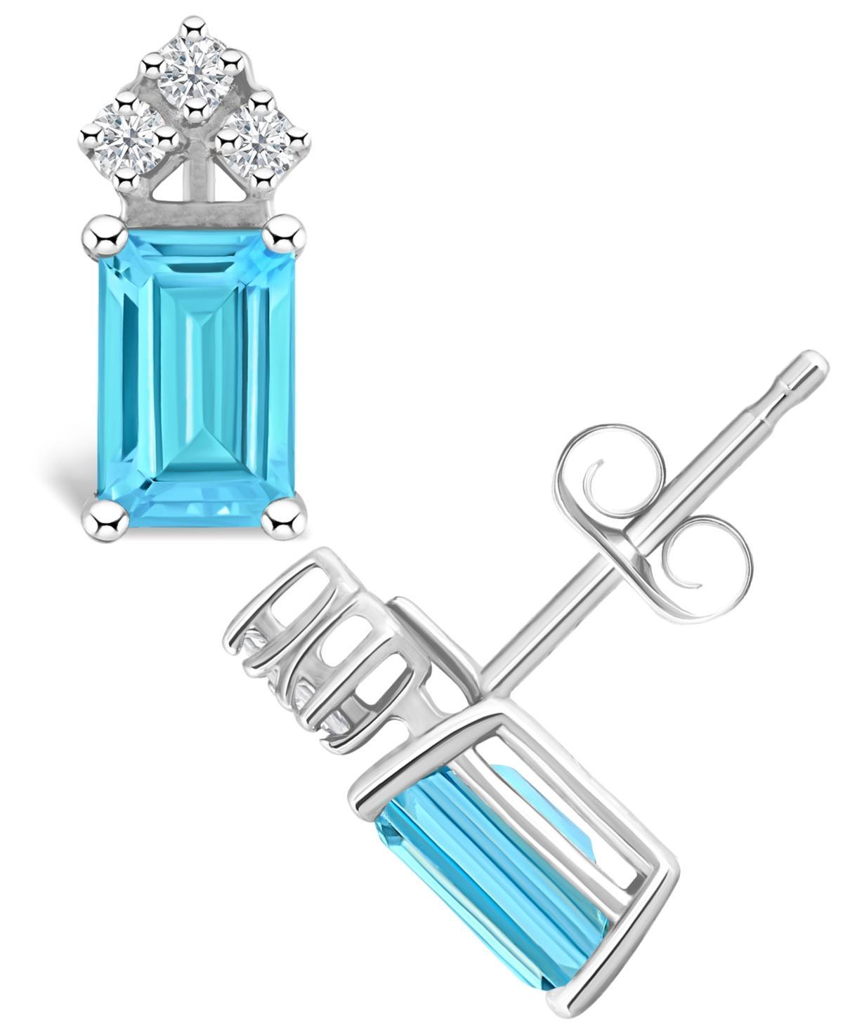 Celebration Gems 14k Gold Emerald Cut White Opal & 1/8 Carat T.W. Diamond Stud Earrings, Womens Product Image