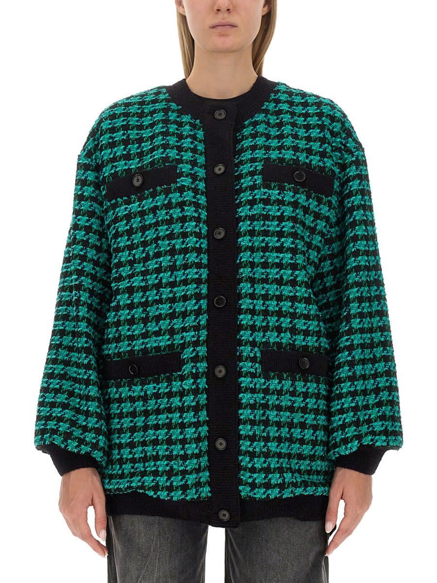 MSGM Houndstooth Tweed Jacket In Green Product Image